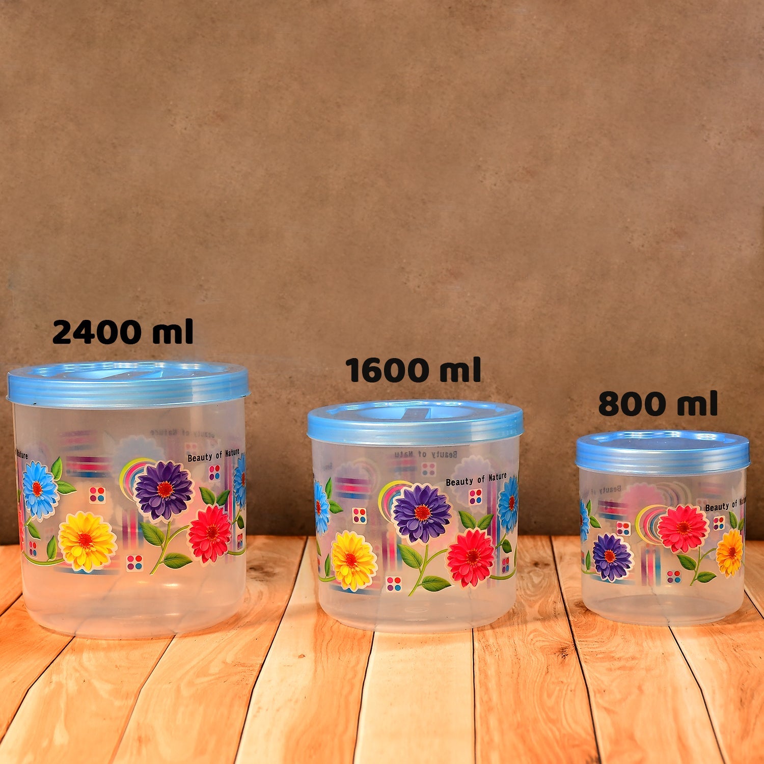2087 Kitchen Plastic Floral Design Grocery Storage Container/Jar. Set of 3pcs - 800ML, 1600ML, 2400ML DeoDap 2087 Kitchen Plastic Floral Design Grocery Storage Container/Jar. Set of 3pcs - 800ML, 1600ML, 2400ML DeoDap
